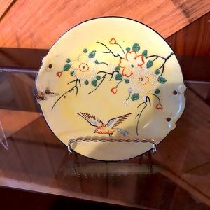 Vintage bird yellow orange plate made in Japan, Asian decor, cottage